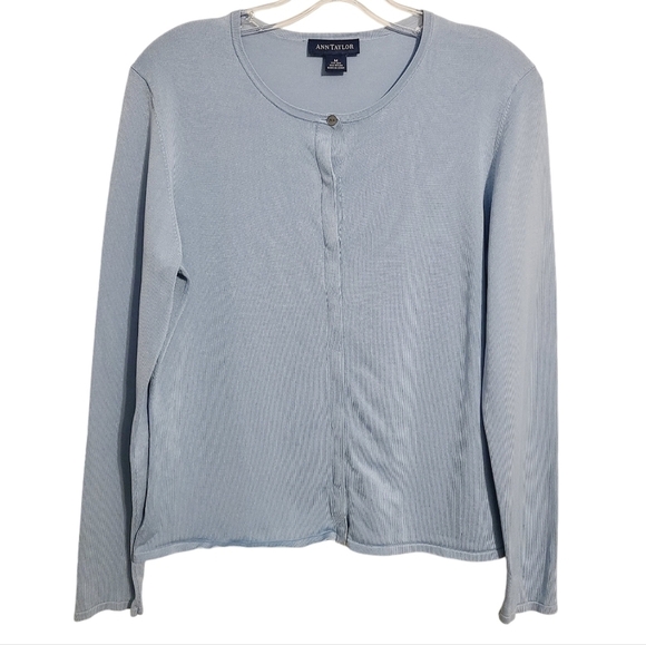 Ann Taylor | Women's Sky Blue Silk Blend Cardigan Sweater (Size Medium) - Picture 1 of 12